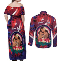 Personalised Samoa Mother's Day Couples Matching Off Shoulder Maxi Dress and Long Sleeve Button Shirt I Love You Mom