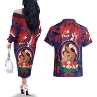 Personalised Samoa Mother's Day Couples Matching Off The Shoulder Long Sleeve Dress and Hawaiian Shirt I Love You Mom