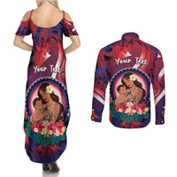 Personalised Samoa Mother's Day Couples Matching Summer Maxi Dress and Long Sleeve Button Shirt I Love You Mom