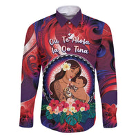 Personalised Samoa Mother's Day Family Matching Off Shoulder Maxi Dress and Hawaiian Shirt I Love You Mom DT04 Dad's Shirt - Long Sleeve Red - Polynesian Pride