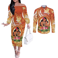 Personalised Tonga Mother's Day Couples Matching Off The Shoulder Long Sleeve Dress and Long Sleeve Button Shirt I Love You Mom