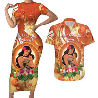 Personalised Tonga Mother's Day Couples Matching Short Sleeve Bodycon Dress and Hawaiian Shirt I Love You Mom