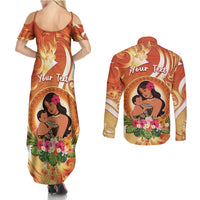 Personalised Tonga Mother's Day Couples Matching Summer Maxi Dress and Long Sleeve Button Shirt I Love You Mom