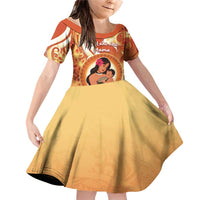 Personalised Tonga Mother's Day Family Matching Off Shoulder Short Dress and Hawaiian Shirt I Love You Mom DT04 Daughter's Dress Orange - Polynesian Pride