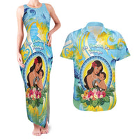Personalised Fiji Mother's Day Couples Matching Tank Maxi Dress and Hawaiian Shirt I Love You Mom DT04 Blue - Polynesian Pride