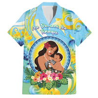 Personalised Fiji Mother's Day Family Matching Off Shoulder Maxi Dress and Hawaiian Shirt I Love You Mom DT04 Dad's Shirt - Short Sleeve Blue - Polynesian Pride