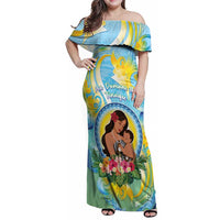 Personalised Fiji Mother's Day Family Matching Off Shoulder Maxi Dress and Hawaiian Shirt I Love You Mom DT04 Mom's Dress Blue - Polynesian Pride