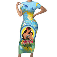 Personalised Fiji Mother's Day Family Matching Short Sleeve Bodycon Dress and Hawaiian Shirt I Love You Mom DT04 Mom's Dress Blue - Polynesian Pride
