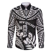 Custom New Zealand Rugby Family Matching Long Sleeve Bodycon Dress and Hawaiian Shirt Silver Fern Maori Pattern DT04 Dad's Shirt - Long Sleeve Black - Polynesian Pride