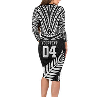 Custom New Zealand Rugby Family Matching Long Sleeve Bodycon Dress and Hawaiian Shirt Silver Fern Maori Pattern DT04 - Polynesian Pride