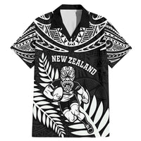 Custom New Zealand Rugby Family Matching Mermaid Dress and Hawaiian Shirt Silver Fern Maori Pattern DT04 Dad's Shirt - Short Sleeve Black - Polynesian Pride