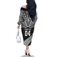 Custom New Zealand Rugby Family Matching Off The Shoulder Long Sleeve Dress and Hawaiian Shirt Silver Fern Maori Pattern DT04 - Polynesian Pride
