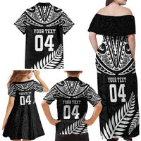 Custom New Zealand Rugby Family Matching Off Shoulder Maxi Dress and Hawaiian Shirt Silver Fern Maori Pattern DT04 - Polynesian Pride