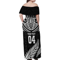 Custom New Zealand Rugby Family Matching Off Shoulder Maxi Dress and Hawaiian Shirt Silver Fern Maori Pattern DT04 - Polynesian Pride