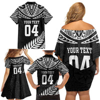 Custom New Zealand Rugby Family Matching Off Shoulder Short Dress and Hawaiian Shirt Silver Fern Maori Pattern DT04 - Polynesian Pride