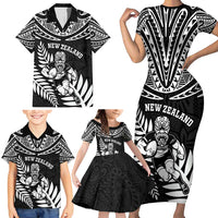 Custom New Zealand Rugby Family Matching Short Sleeve Bodycon Dress and Hawaiian Shirt Silver Fern Maori Pattern DT04 - Polynesian Pride