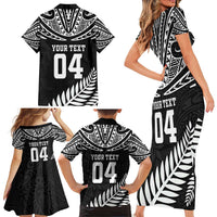 Custom New Zealand Rugby Family Matching Short Sleeve Bodycon Dress and Hawaiian Shirt Silver Fern Maori Pattern DT04 - Polynesian Pride
