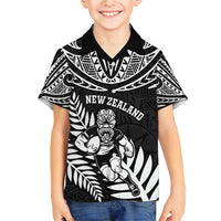 Custom New Zealand Rugby Family Matching Short Sleeve Bodycon Dress and Hawaiian Shirt Silver Fern Maori Pattern DT04 Son's Shirt Black - Polynesian Pride