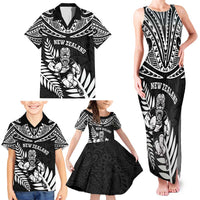 Custom New Zealand Rugby Family Matching Tank Maxi Dress and Hawaiian Shirt Silver Fern Maori Pattern DT04 - Polynesian Pride