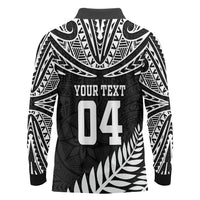 Custom New Zealand Rugby Long Sleeve Polo Shirt Silver Fern Maori Pattern