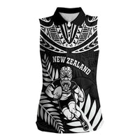 Custom New Zealand Rugby Women Sleeveless Polo Shirt Silver Fern Maori Pattern