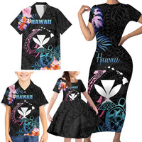 Personalised Hawaii Family Matching Short Sleeve Bodycon Dress and Hawaiian Shirt Kanaka Maoli With Fish Hook DT04 - Polynesian Pride