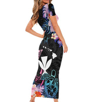 Personalised Hawaii Short Sleeve Bodycon Dress Kanaka Maoli With Fish Hook