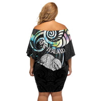 New Zealand Kiwi Bird Family Matching Off Shoulder Short Dress and Hawaiian Shirt Silver Fern Koru Paua Shell DT04 - Polynesian Pride