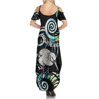 New Zealand Kiwi Bird Family Matching Summer Maxi Dress and Hawaiian Shirt Silver Fern Koru Paua Shell DT04 - Polynesian Pride