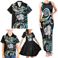 New Zealand Kiwi Bird Family Matching Tank Maxi Dress and Hawaiian Shirt Silver Fern Koru Paua Shell DT04 - Polynesian Pride