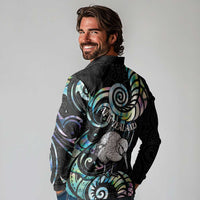 New Zealand Kiwi Bird Long Sleeve Polo Shirt Silver Fern Koru Paua Shell