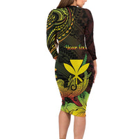 Personalised Hawaii Family Matching Long Sleeve Bodycon Dress and Hawaiian Shirt Kanaka Maoli With Hammerhead Shark DT04 - Polynesian Pride