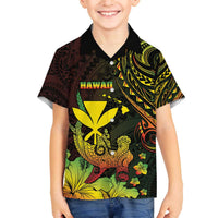 Personalised Hawaii Family Matching Off The Shoulder Long Sleeve Dress and Hawaiian Shirt Kanaka Maoli With Hammerhead Shark DT04 Son's Shirt Black - Polynesian Pride