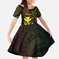 Personalised Hawaii Family Matching Off Shoulder Maxi Dress and Hawaiian Shirt Kanaka Maoli With Hammerhead Shark DT04 Daughter's Dress Black - Polynesian Pride