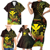 Personalised Hawaii Family Matching Short Sleeve Bodycon Dress and Hawaiian Shirt Kanaka Maoli With Hammerhead Shark DT04 - Polynesian Pride