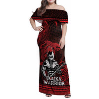 Hawaii Ikaika Warrior Family Matching Off Shoulder Maxi Dress and Hawaiian Shirt Hawaiian Tribal Tattoo DT04 Mom's Dress Red - Polynesian Pride