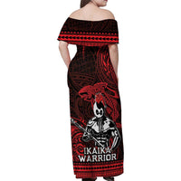 Hawaii Ikaika Warrior Family Matching Off Shoulder Maxi Dress and Hawaiian Shirt Hawaiian Tribal Tattoo DT04 - Polynesian Pride