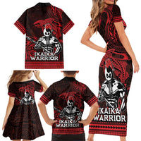 Hawaii Ikaika Warrior Family Matching Short Sleeve Bodycon Dress and Hawaiian Shirt Hawaiian Tribal Tattoo DT04 - Polynesian Pride