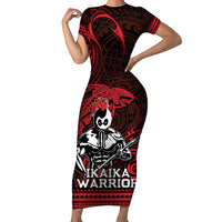 Hawaii Ikaika Warrior Family Matching Short Sleeve Bodycon Dress and Hawaiian Shirt Hawaiian Tribal Tattoo DT04 Mom's Dress Red - Polynesian Pride