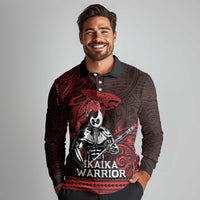 Hawaii Ikaika Warrior Long Sleeve Polo Shirt Hawaiian Tribal Tattoo DT04 - Polynesian Pride