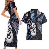 New Zealand Aotearoa Couples Matching Short Sleeve Bodycon Dress and Hawaiian Shirt Maori Hei Manaia Purple Paua Shell DT04 - Polynesian Pride