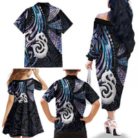New Zealand Aotearoa Family Matching Off The Shoulder Long Sleeve Dress and Hawaiian Shirt Maori Hei Manaia Purple Paua Shell DT04 - Polynesian Pride