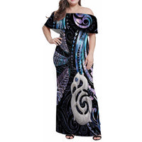 New Zealand Aotearoa Family Matching Off Shoulder Maxi Dress and Hawaiian Shirt Maori Hei Manaia Purple Paua Shell DT04 Mom's Dress Purple - Polynesian Pride
