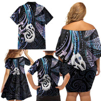New Zealand Aotearoa Family Matching Off Shoulder Short Dress and Hawaiian Shirt Maori Hei Manaia Purple Paua Shell DT04 - Polynesian Pride