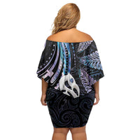 New Zealand Aotearoa Family Matching Off Shoulder Short Dress and Hawaiian Shirt Maori Hei Manaia Purple Paua Shell DT04 - Polynesian Pride
