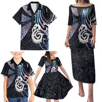 New Zealand Aotearoa Family Matching Puletasi and Hawaiian Shirt Maori Hei Manaia Purple Paua Shell DT04 - Polynesian Pride