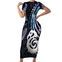 New Zealand Aotearoa Family Matching Short Sleeve Bodycon Dress and Hawaiian Shirt Maori Hei Manaia Purple Paua Shell DT04 Mom's Dress Purple - Polynesian Pride