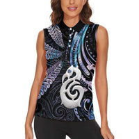 New Zealand Aotearoa Women Sleeveless Polo Shirt Maori Hei Manaia Purple Paua Shell