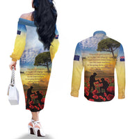 New Zealand ANZAC Day Couples Matching Off The Shoulder Long Sleeve Dress and Long Sleeve Button Shirt The Ode Remembrance And Poppy DT04 - Polynesian Pride