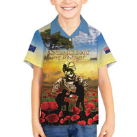 New Zealand ANZAC Day Family Matching Off The Shoulder Long Sleeve Dress and Hawaiian Shirt The Ode Remembrance And Poppy DT04 Son's Shirt Yellow - Polynesian Pride